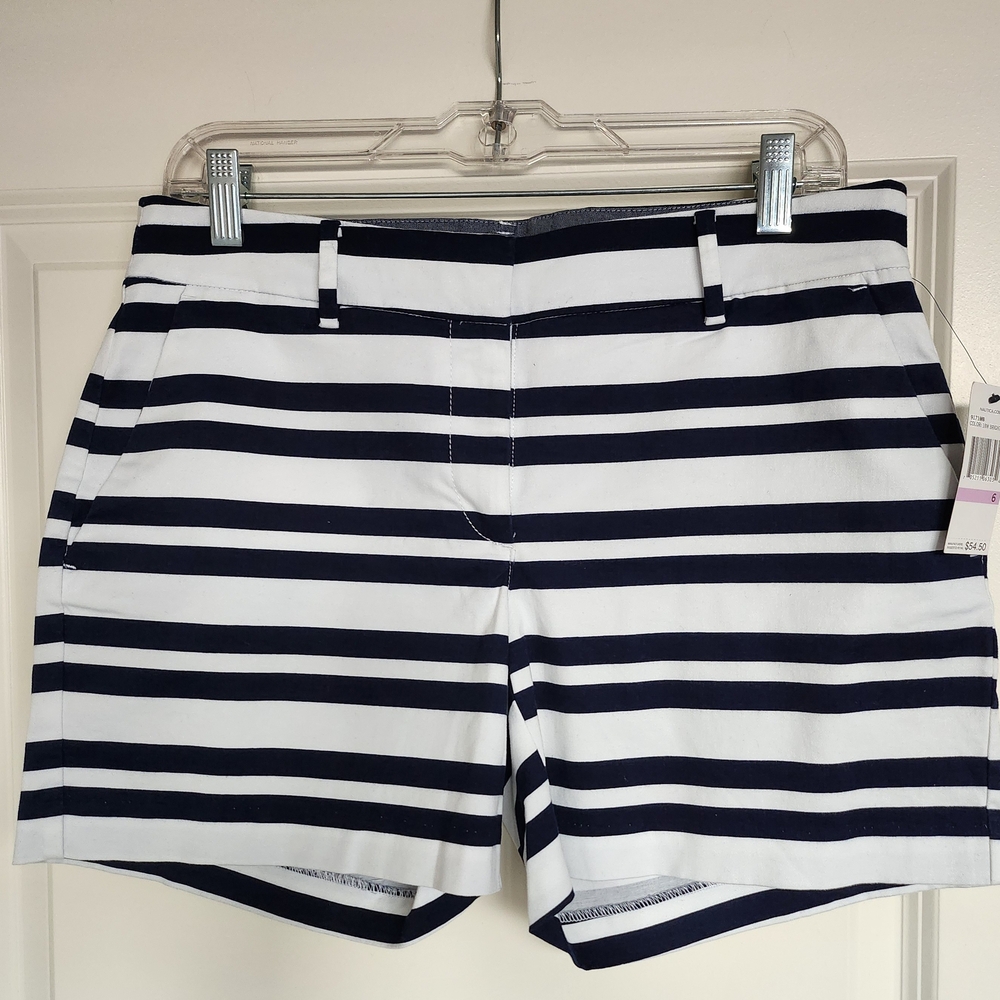 Nautica Women's Navy and White Striped Shorts